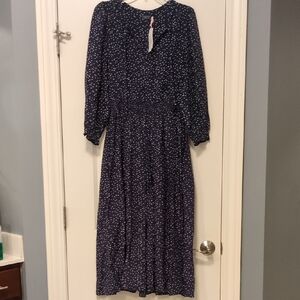 Vineyard Vines Dark Blue Long Sleeve Dress with White Dots